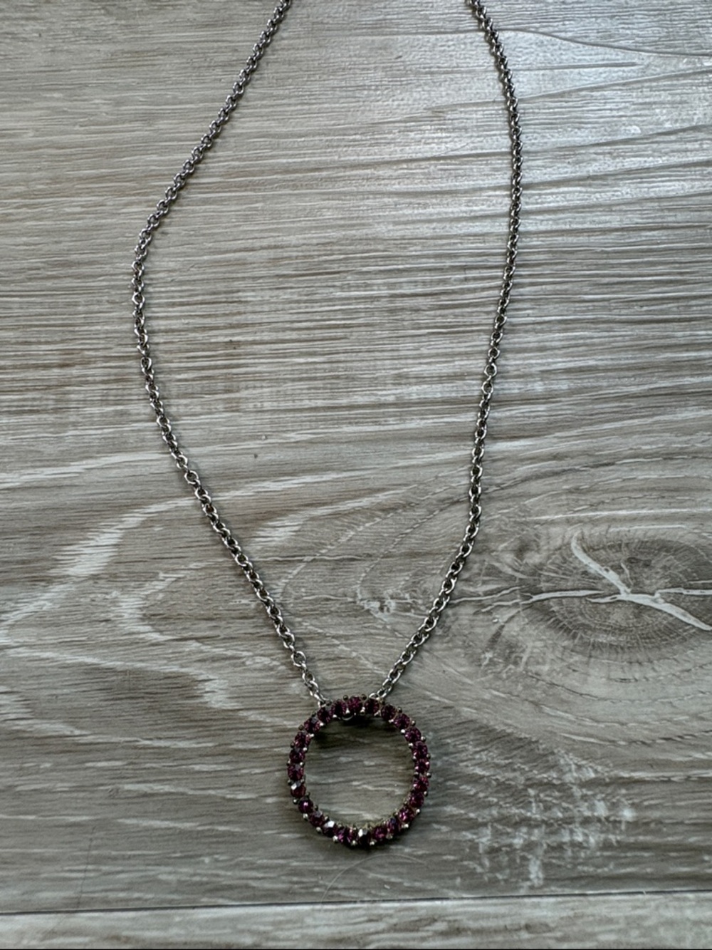 Elegant Purple Crystal Circle Pendant on Sterling Silver Necklace